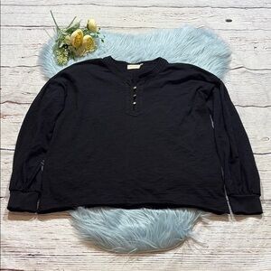 Nation LTD Gold Button Black Long Sleeve Top sz S